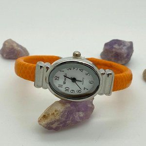 Wincci Orange Leather Cuff Watch NIB Oval Face